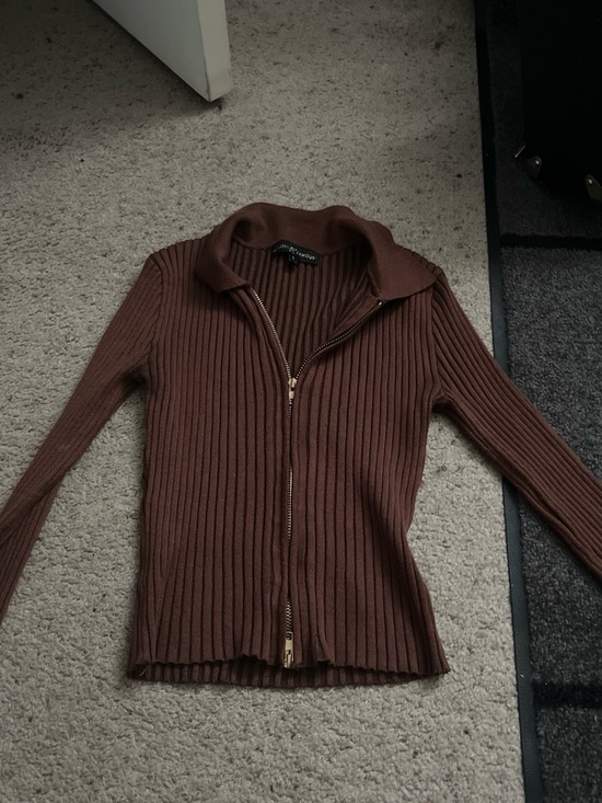 Almost Famous Sweaters - Almost Famous Ribbed Zip-Front Cardigan - Brown